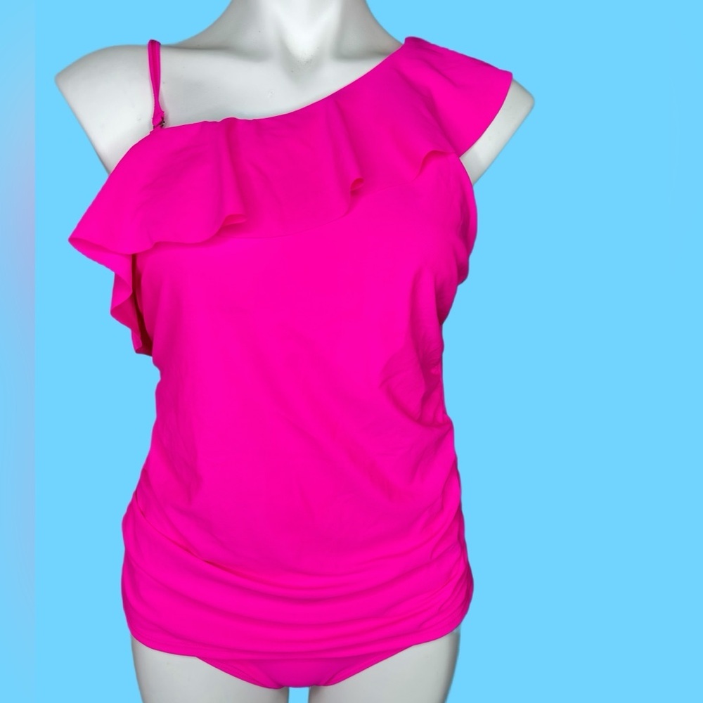Women’s Pink Ruffle Asymmetrical Two-piece Swimsuit Size Medium